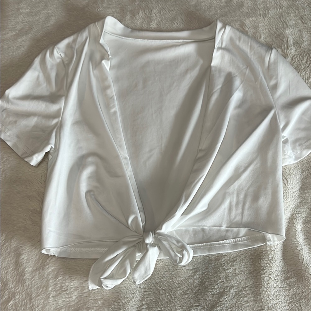 Amazon White Tie-Front Crop Blouse